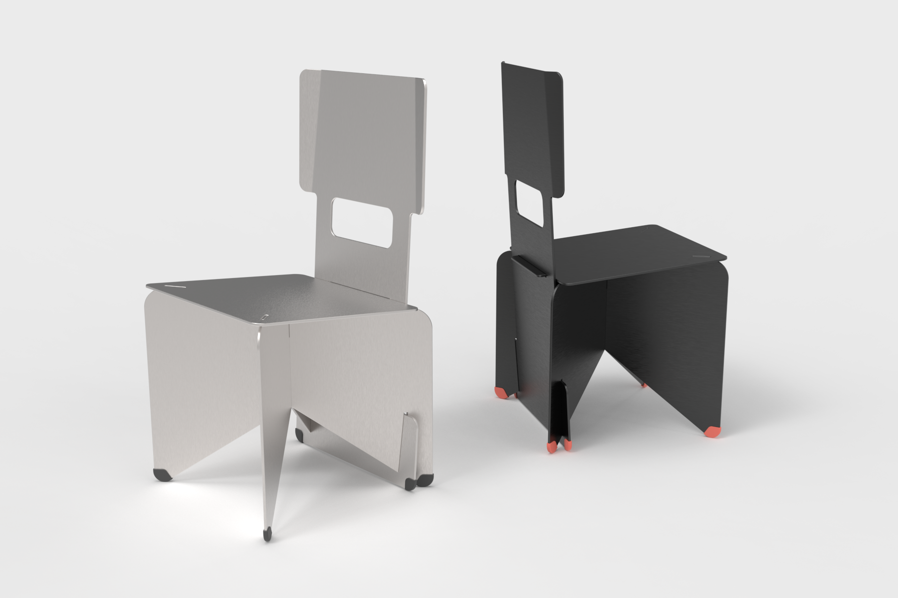 A minimal render on a white background of an aluminum thin chair
